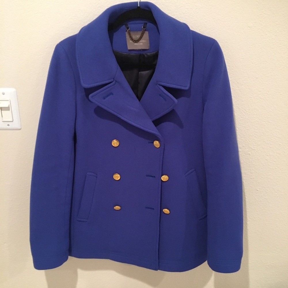 J. Crew Blue Pea Coat with Gold Buttons